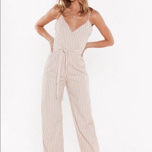 Nasty Gal Straight Up Striped Belted Jumpsuit